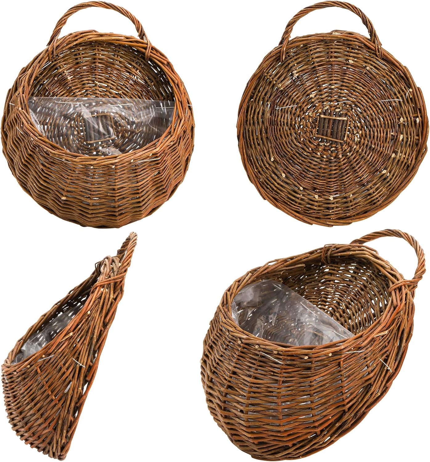 Foraineam Handmade Woven Hanging Basket, Natural Wicker Storage Basket Wall Hanging Flower Pot, Rattan Hanging Planter Container for Home Garden Wedding Wall Decorations