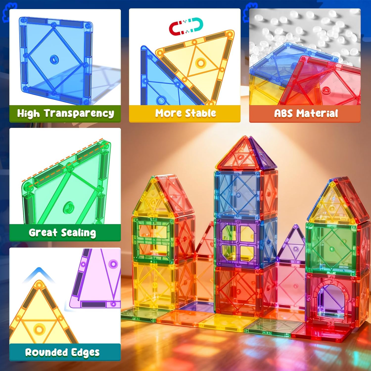 Soyee Magnetic Tiles Toddler Toys Magnetic Building Blocks for Kids Ag