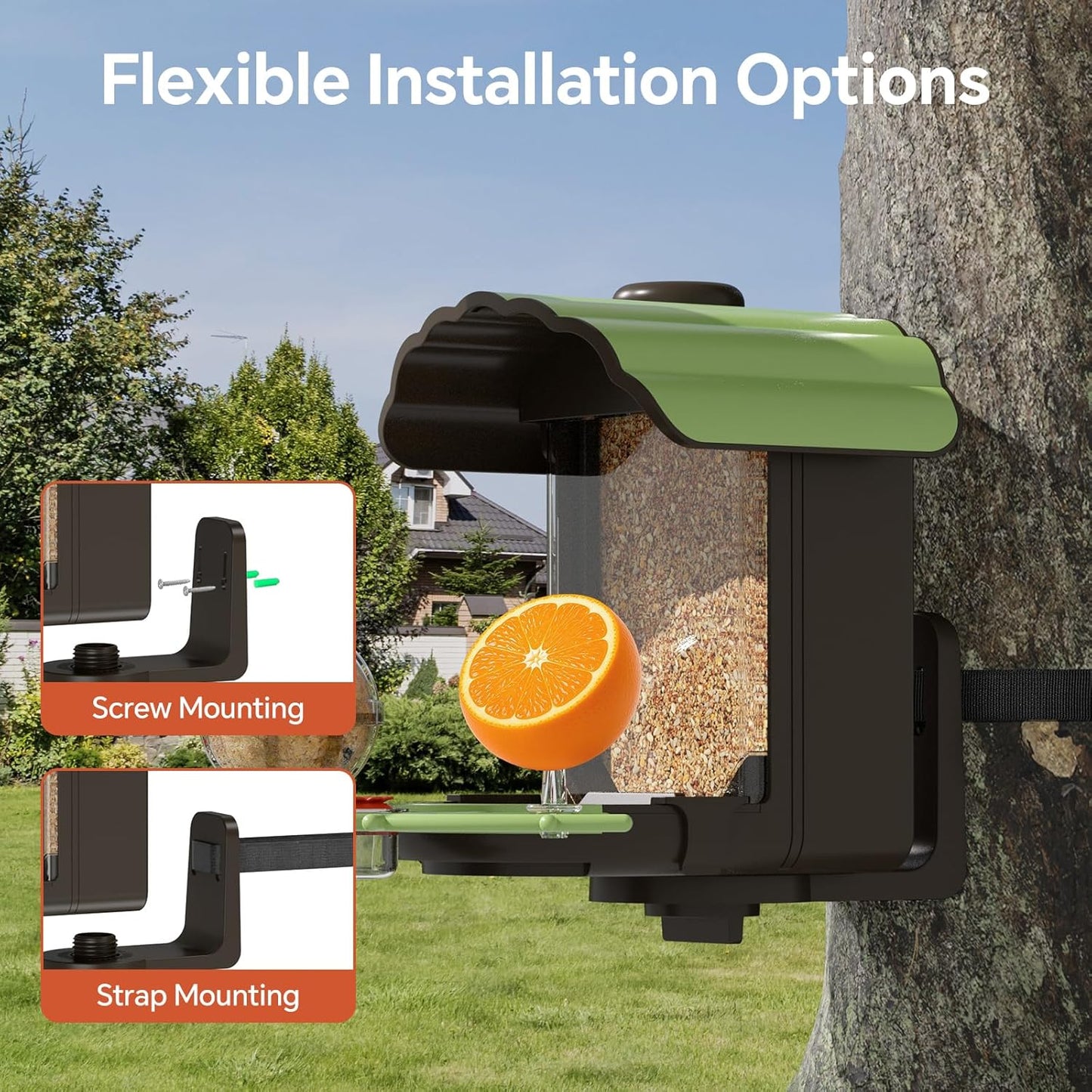 Bird Feeder for Outdoors, Outside Seed Feeders with 4 in 1 Food Tray, 2L Clear Large Capacity, Easy Mount, Suitable for Finch, Cardinal, Blue Jay, Humming, Safflower and Other Birds