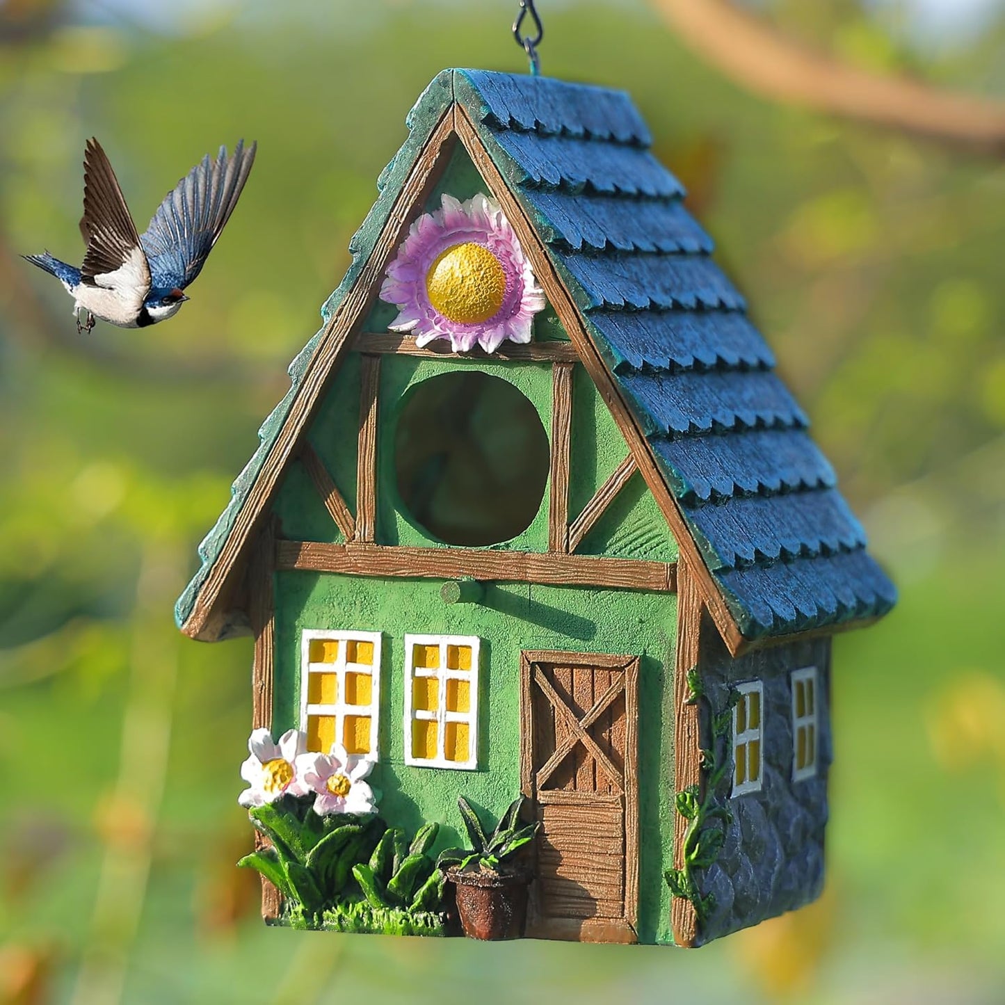 Birdhouse for Outside, Attivolife Resin Colorful Bird Nesting Boxes with Hanging Chain for Outdoor Garden Backyard Decoration, Houses for Bluebird Finch Cardinals, Best Gift for Birdman Family Friend