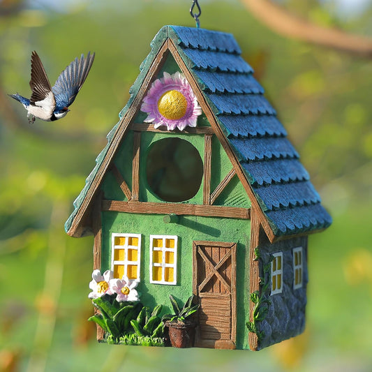 Birdhouse for Outside, Attivolife Resin Colorful Bird Nesting Boxes with Hanging Chain for Outdoor Garden Backyard Decoration, Houses for Bluebird Finch Cardinals, Best Gift for Birdman Family Friend