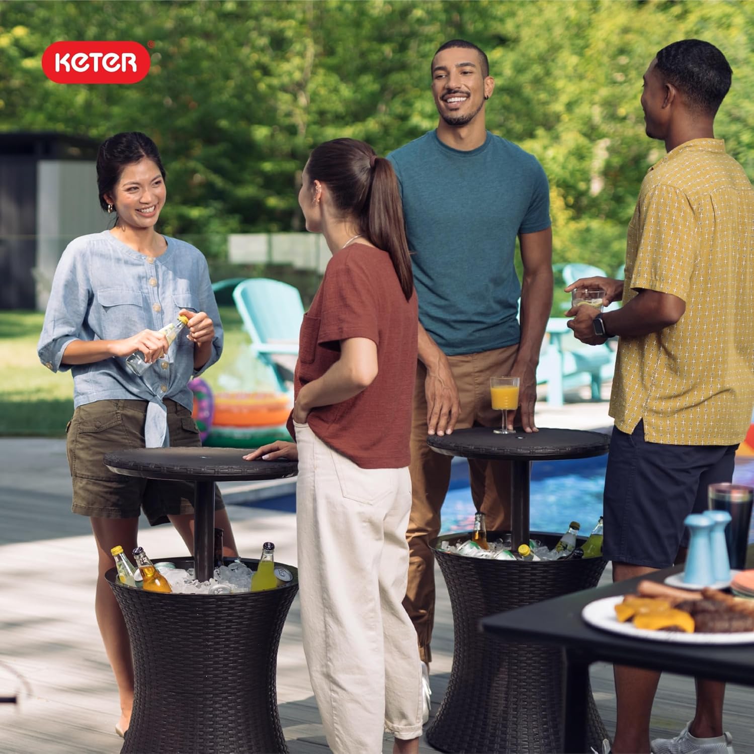 Keter Pacific Cool Bar Outdoor Patio Furniture and Hot Tub Side Table 