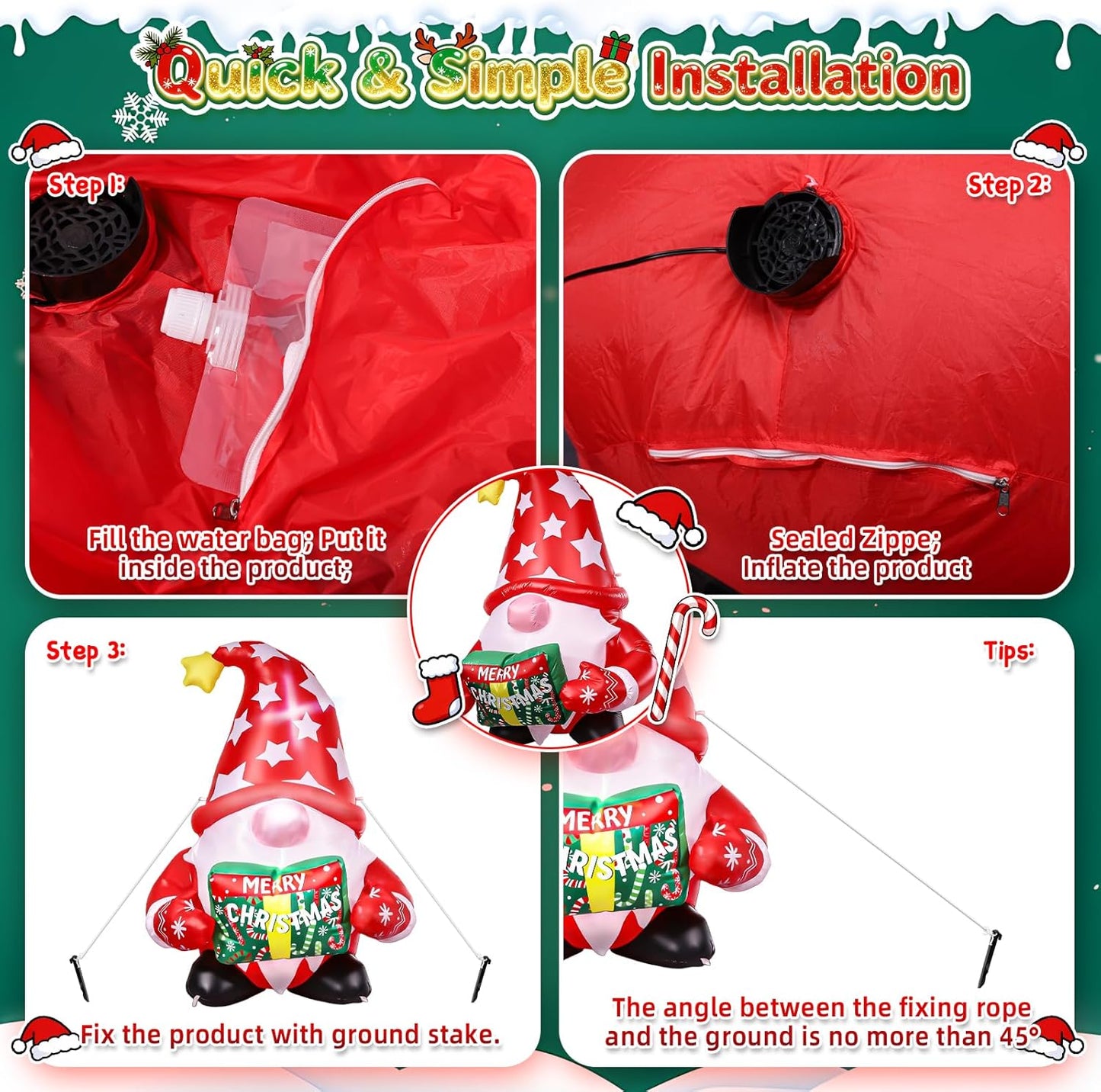 5 FT Christmas Gnome Inflatables Outdoor Decorations - Xmas Gnome Blow Up Yard Decorations with Built-in LED Lights for Holiday Party Indoor Outdoor Garden Lawn Decor
