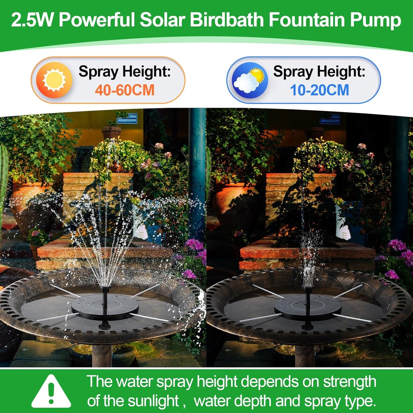 Saillong 2 Pack Solar Bird Bath Fountain Pump, 2.5W Outdoor Solar Powered Bird Bath Water Fountains with 6 Nozzles, Outdoor Floating Fountain Pump for Bird Bath Garden, Ponds, Pool, Fish Tank