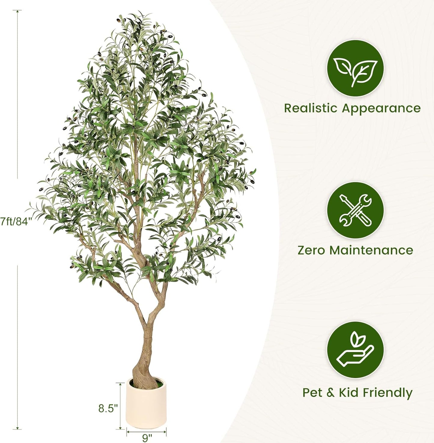 Olive Trees Artificial Indoor 7ft - Large Faux Olive Tree with Planter, Tall Fake Olive Tree with Lifelike Branches & Fruits, Artificial Plant in Pot for Home Office Living Room Decor