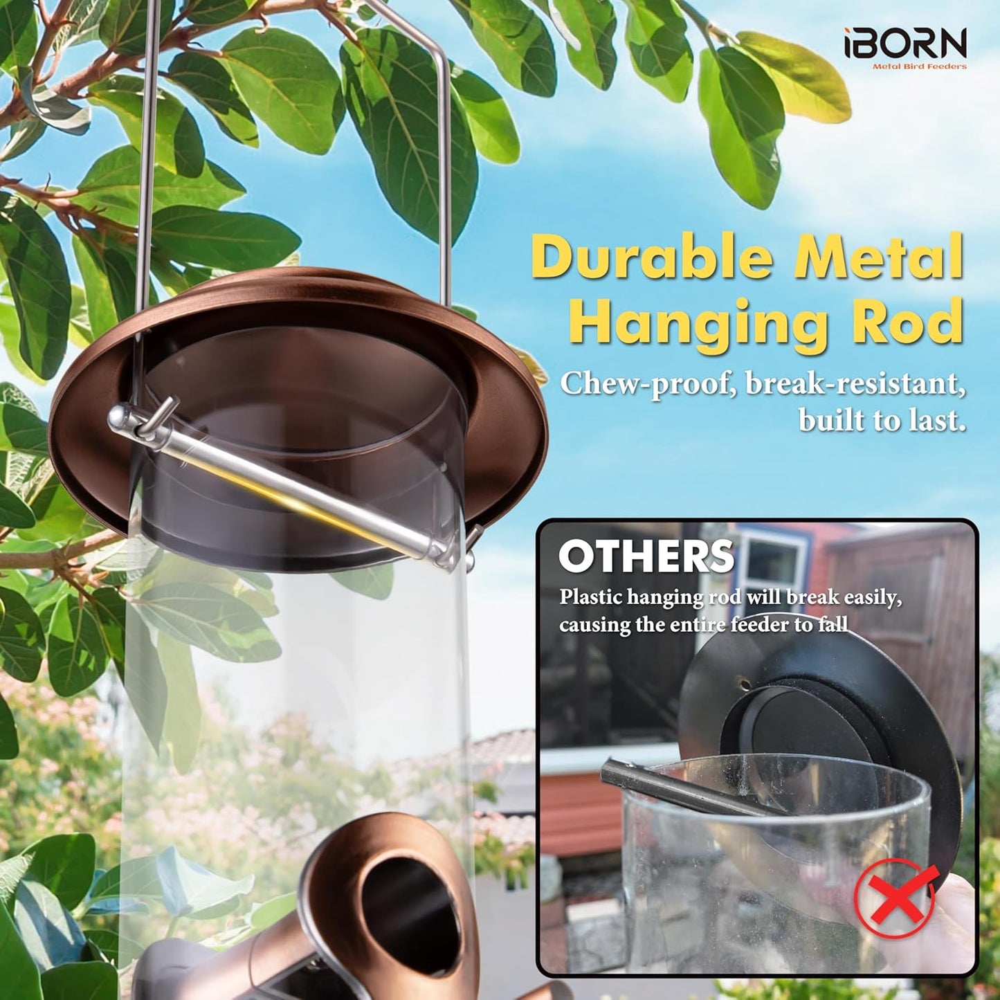 iBorn Metal Bird Feeders Brushed Copper Wild Bird Feeder for Outdoors 