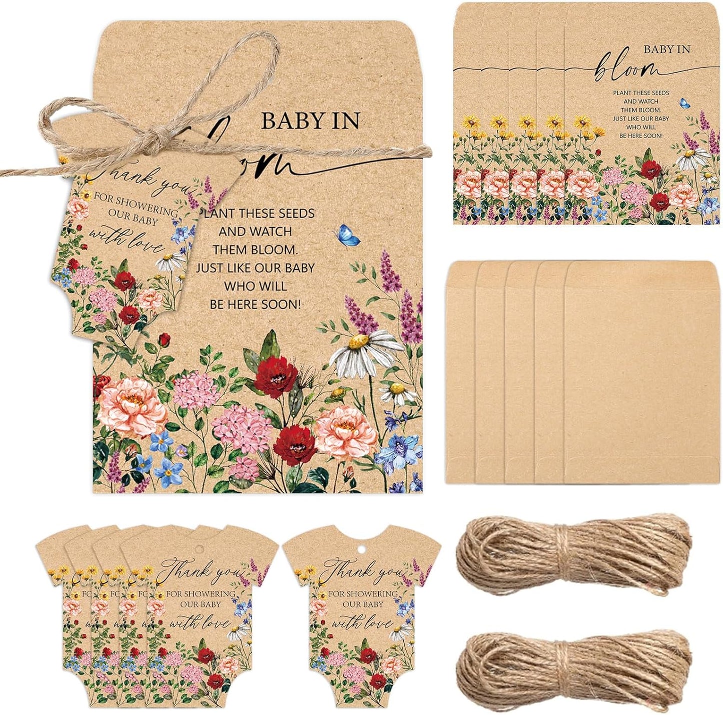 JarThenaAMCS 100Pcs Baby Shower Seed Packets Spring Wildflower Self Ad