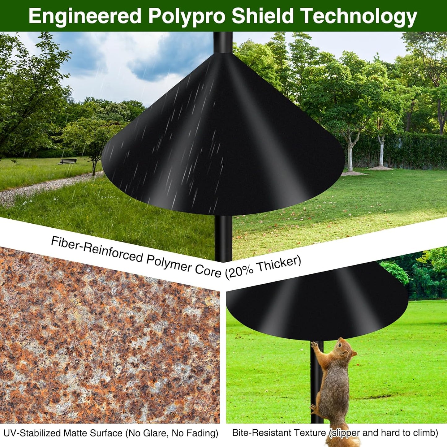 Wider Squirrel Baffle for Bird Feeder Pole, Raccoons Rodents Guard Stopper for Outside Shepherd Hooks, Easy Assembly Baffle for Bird Feeding Pole (19Inch 1 Pack Black)