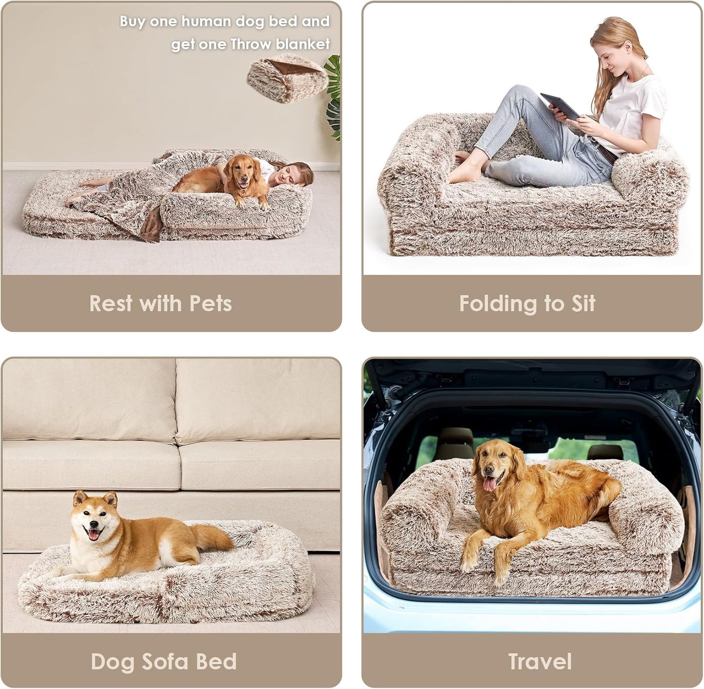 EHEYCIGA Foldable XXL Dog Bed for Large Sized Dog, 54"x38"x7.5" Faux F