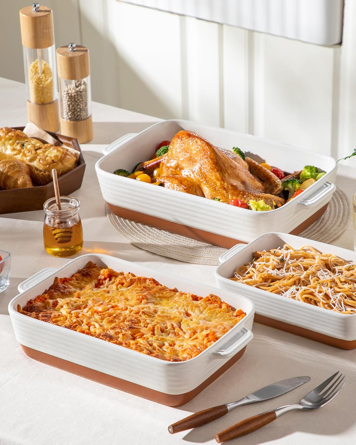 MALACASA Casserole Dishes for Oven, Ceramic Baking Dishes Set of 3, Ba