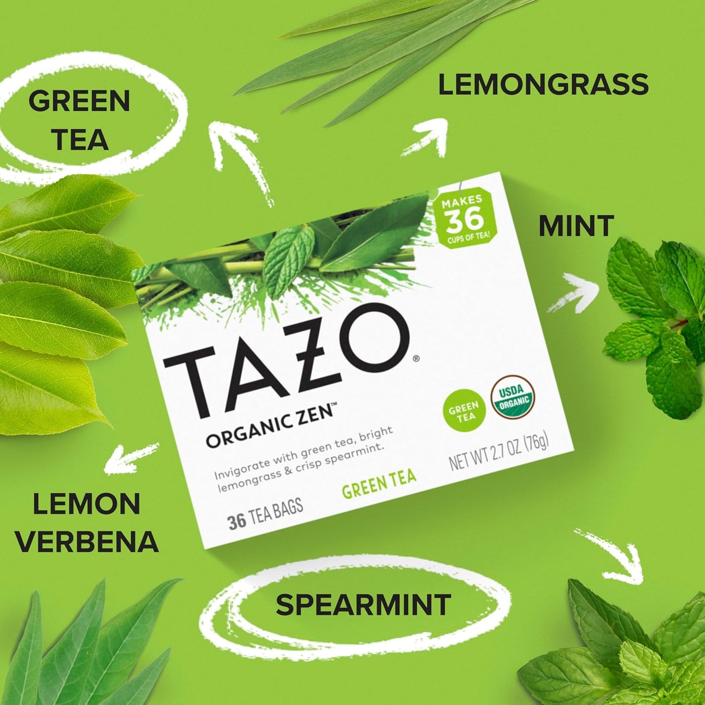 TAZO Organic Zen Green Tea, Green Tea Zen for Health and Wellness, 144 Total Tea Bags (36ct - Pack of 4)