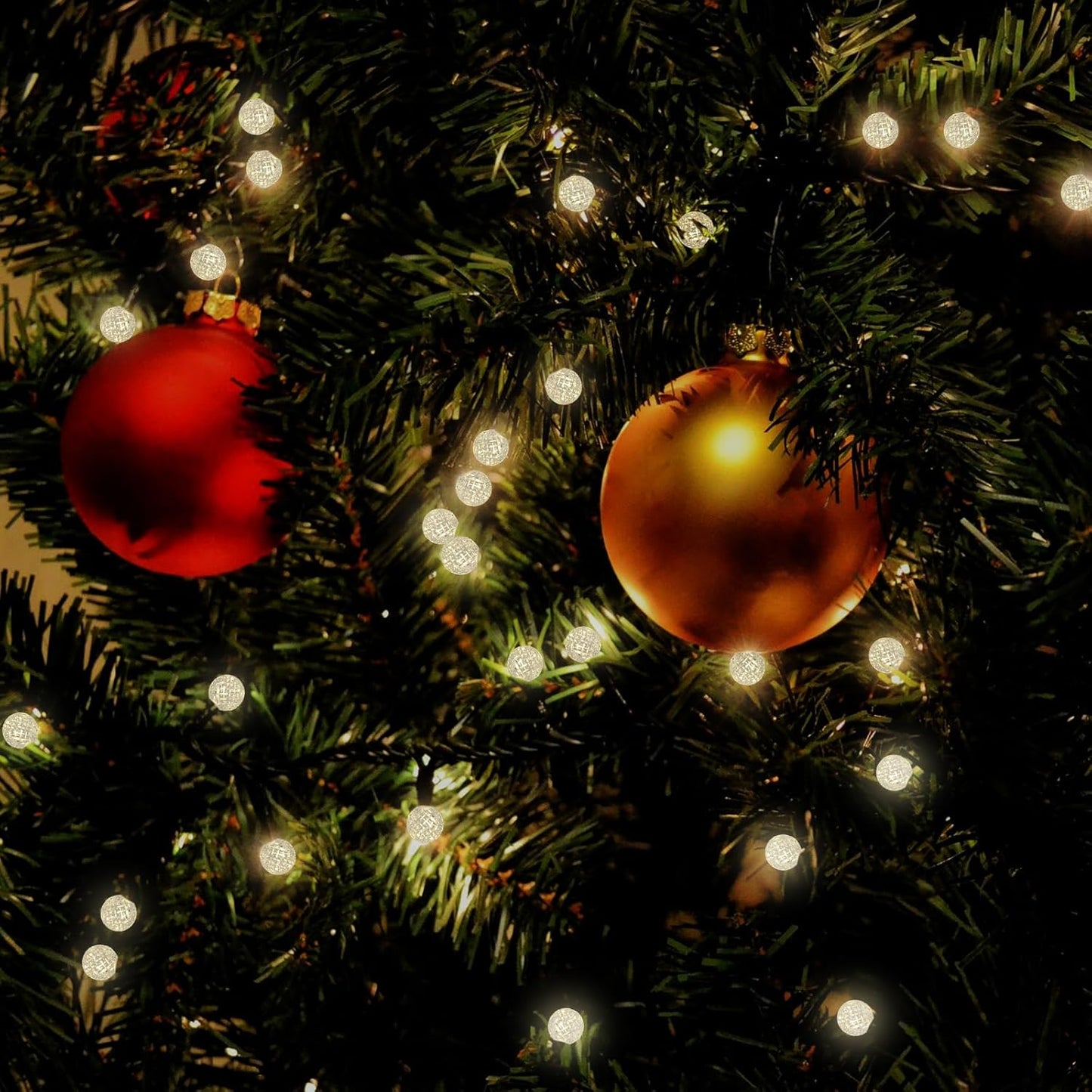 Anycosy Christmas String Lights G3, 100 LEDs Globe Solar Operated Strings Lights Warm White 8 Modes & Timer for Xmas Tree Garden Patio Outdoor Christmas Decorations (G3-100LED-Solar-Warm White)