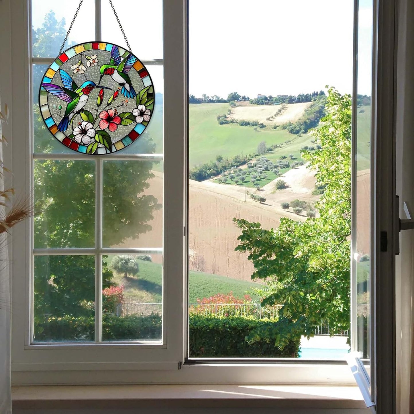 Hummingbird Sun Catcher Stained Glass Window Hanging Hummingbird Decor Gifts Bird Suncatcher for Window Decor Handmade Sun Catcher Decoration for Garden Home Housewarming Gifts