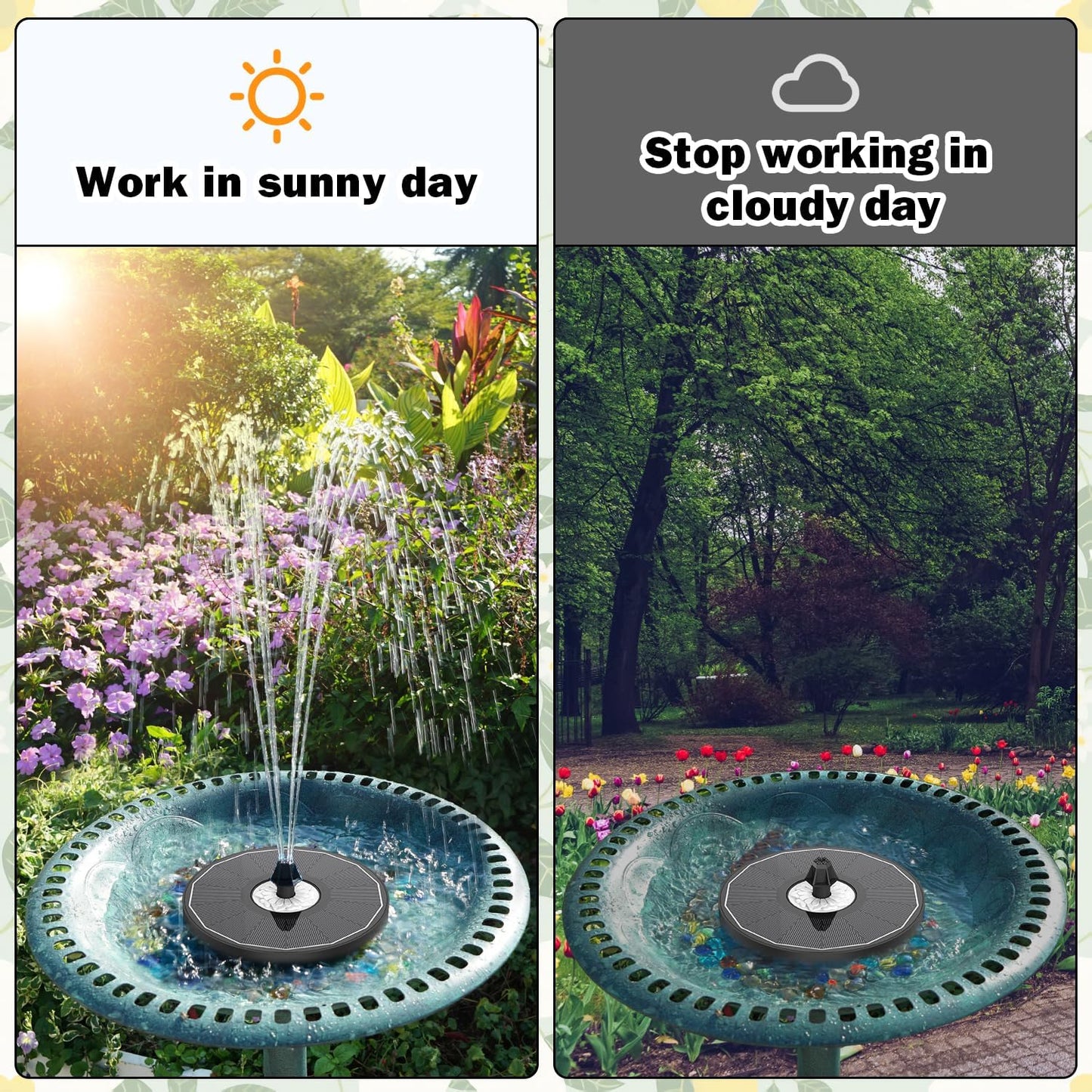 Yzert Solar Fountain Glass White Flower, 3.5W Bird Bath Fountains Sola