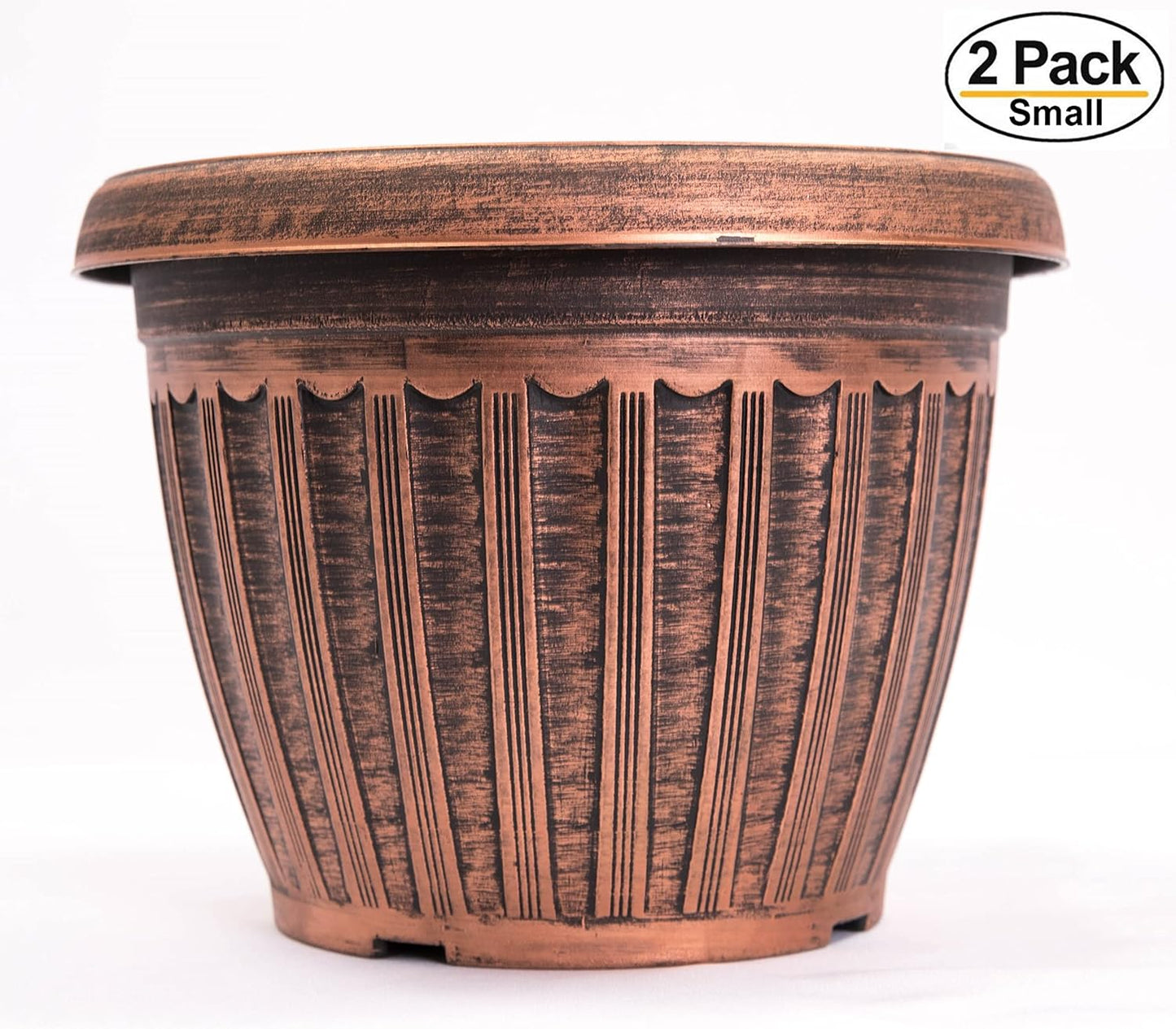 Rustic Copper Look Plastic Planter (2 Pack) Perfect Blend of Style and Durability for Home and Office Decor flowerpot for Garden Patio Office Ornaments Home Decor Long Lasting Lightweight (Copper-S)
