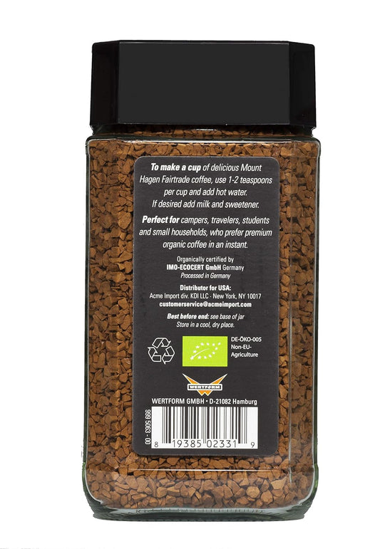 Mount Hagen 3.53oz Organic Freeze Dried Instant Coffee | Eco-friendly, Fair-Trade Coffee Made From Organic Medium Roast Arabica Beans [3.53oz Jar]