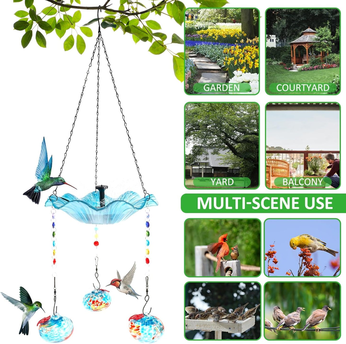 Hummingbird Feeder Bird Bath for Outdoors Hanging Hummingbird Bath Fountain Feeder Decorative Hummingbird Bath Feeder with 3 Feeder Balls Detachable Easy to Install for Birds ZHAZHAMO