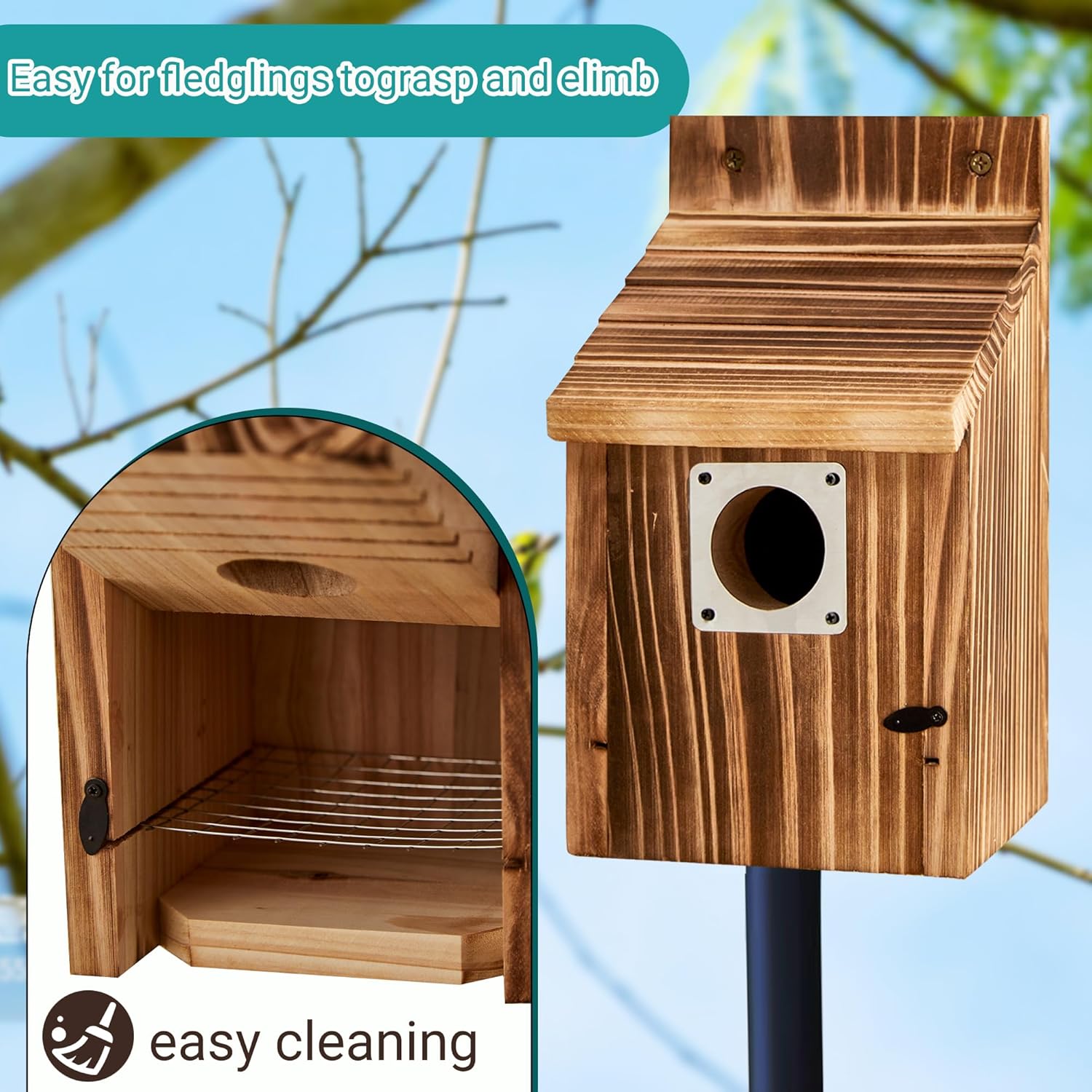2 Pack Bird Houses for Outside with Metal Predator Guard for Bluebird 