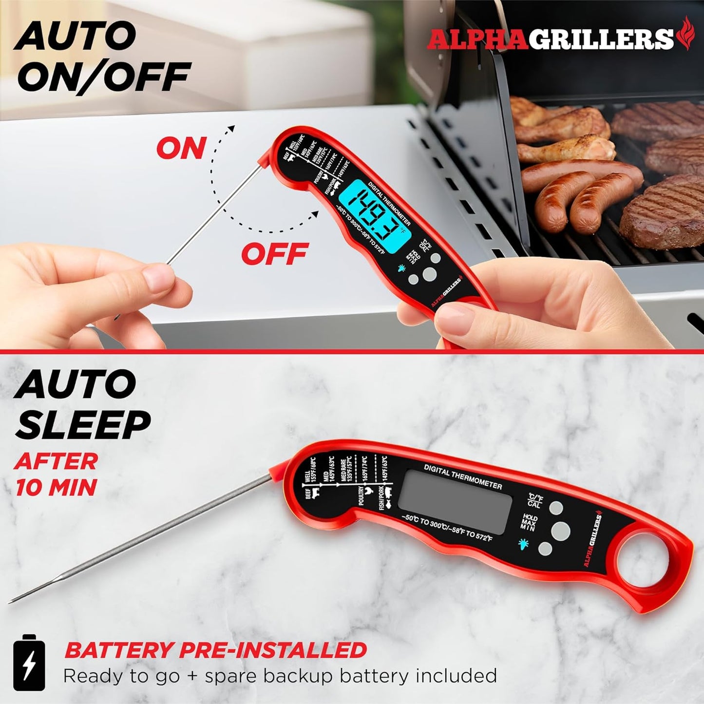 Alpha Grillers Meat Thermometer Digital – Instant Read Food Thermomete