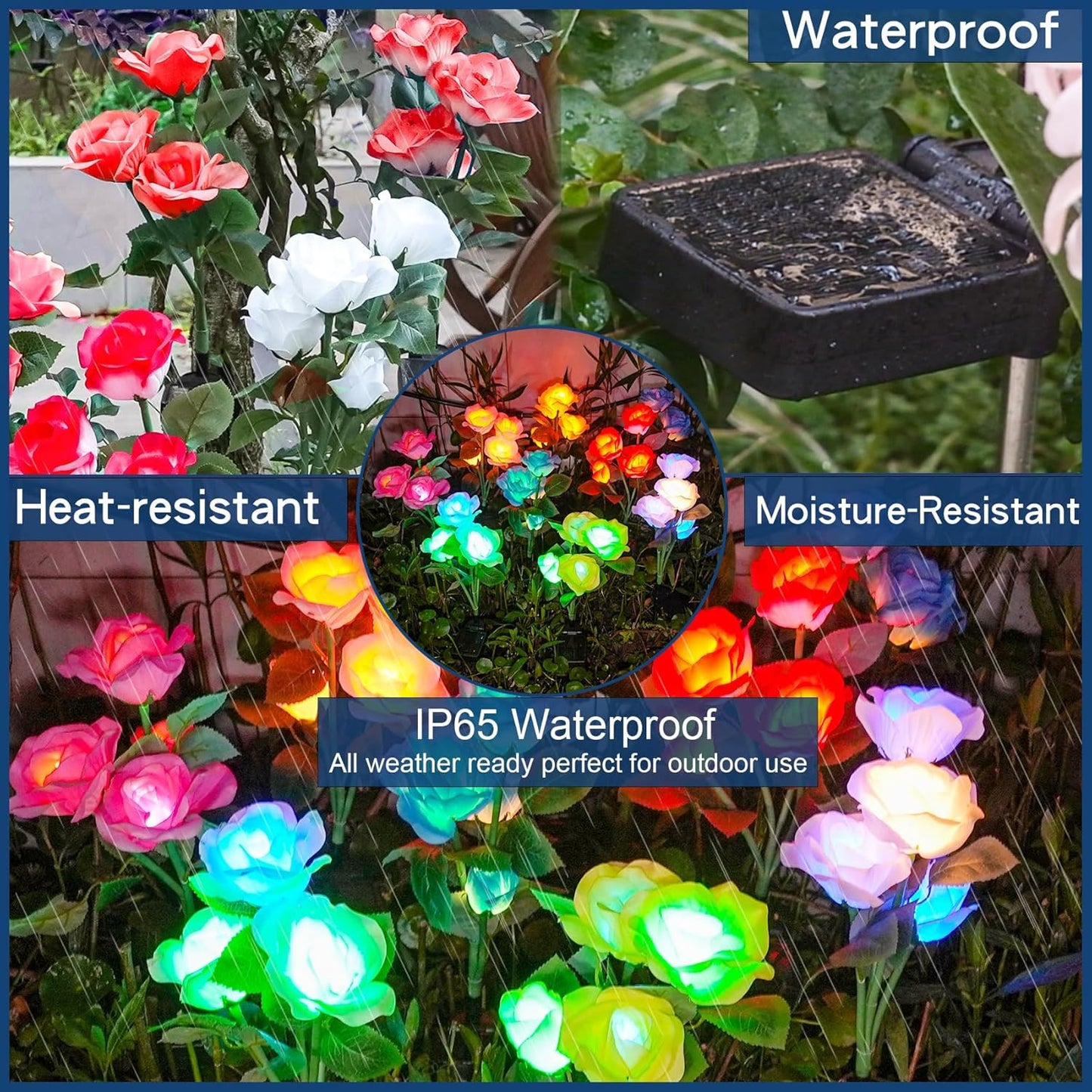 TONULAX Solar Garden Lights - Upgraded Outdoor Light, 7-Color Changing