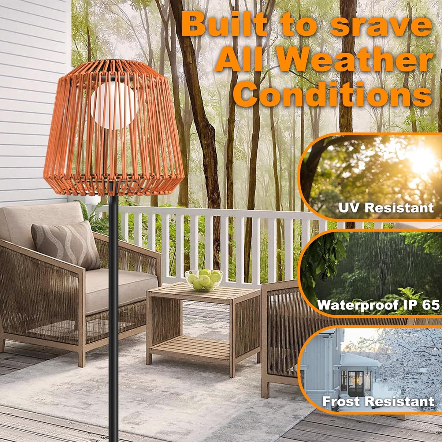 Solar Outdoor Floor Lamp with Table - Cordless Outdoor Floor Lamp- Metal Pole and Base, Waterproof Yard Garden Wedding Home Decor Light