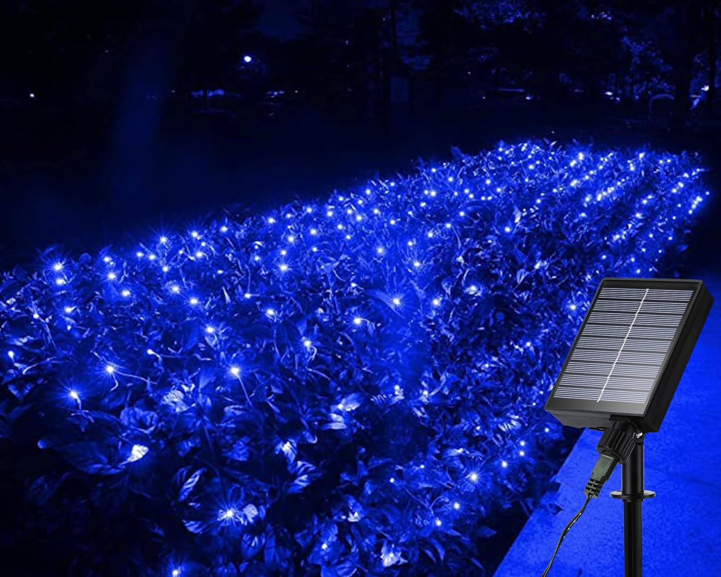 iBaycon 4ft × 6ft Solar Net Mesh Lights, Solar Powered Christmas Net Light Outdoor Waterproof, 8 Modes Bush Netting Lights for Xmas Trees, Party, Garden, Wedding, Outdoor Decorations (Blue, 2PACK)
