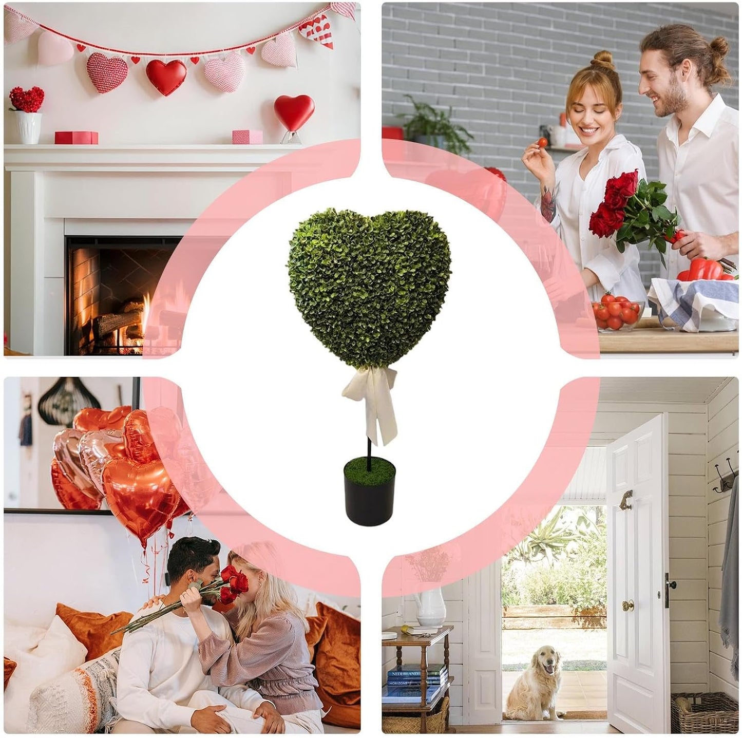 Boxwood Topiary Heart, Valentines Faux Planter, Small Green Potted Pla