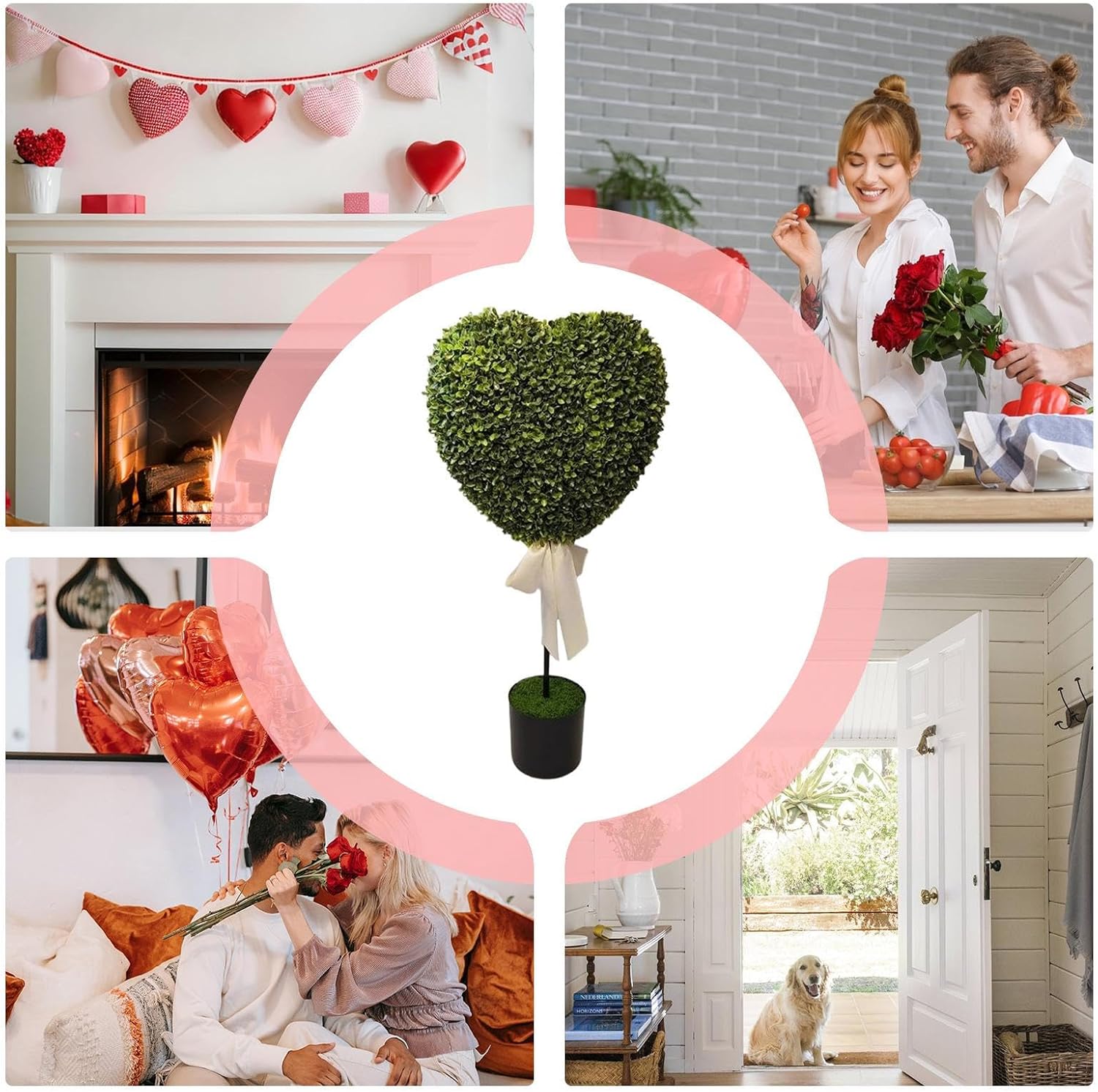 Boxwood Topiary Heart, Valentines Faux Planter, Small Green Potted Pla