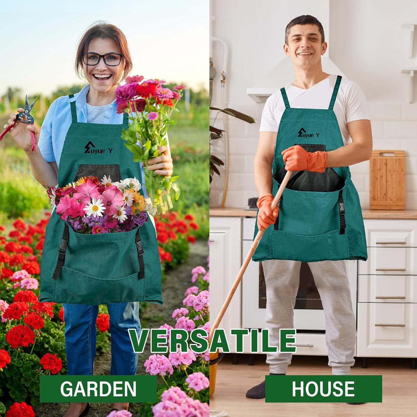 Garden Apron, Gardening Apron with Pockets for Women Men, Canvas Cross Back Harvest Aprons with & Internal Drawstring Bag