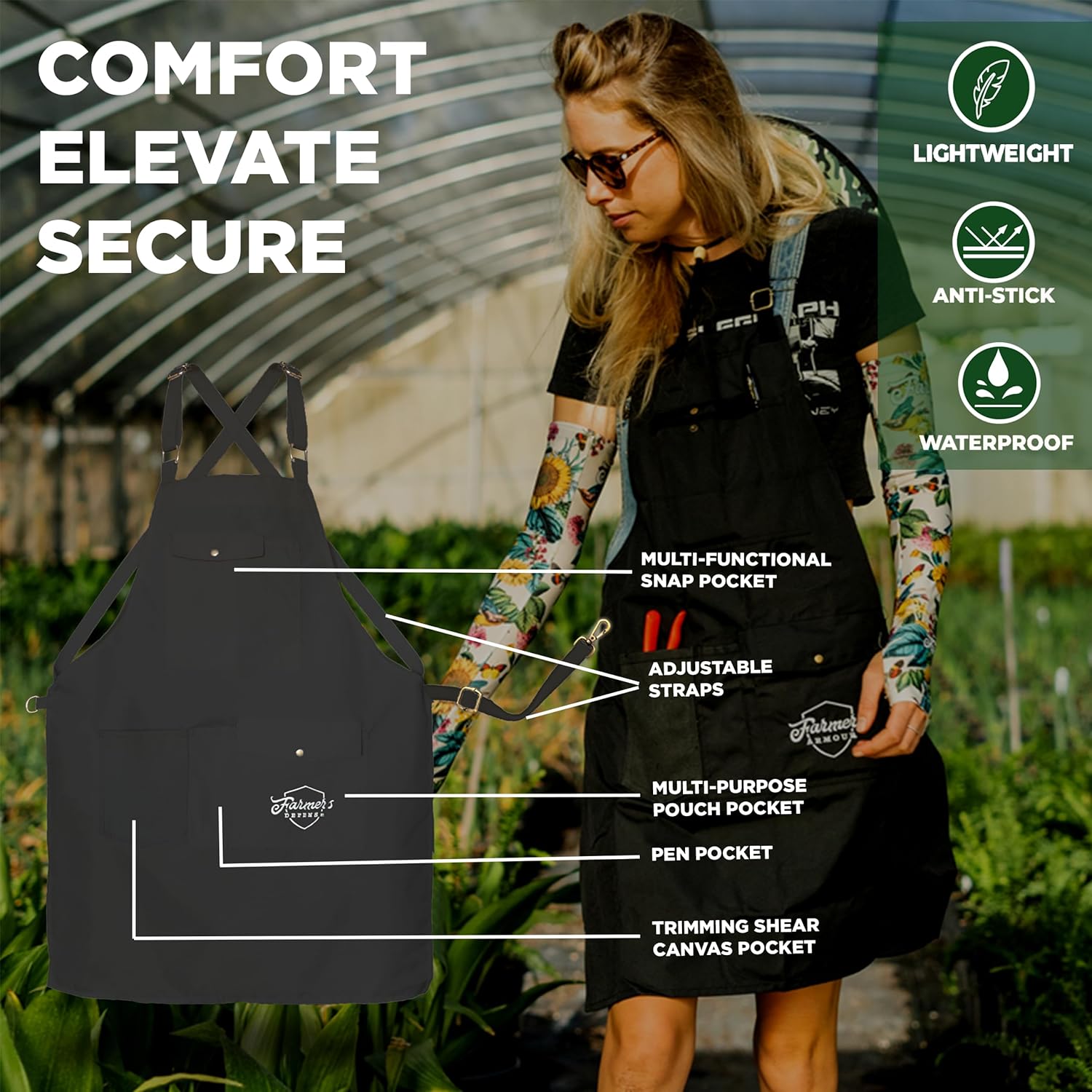 FARMER'S DEFENSE Lightweight Garden Apron with Canvas Pockets | Waterp