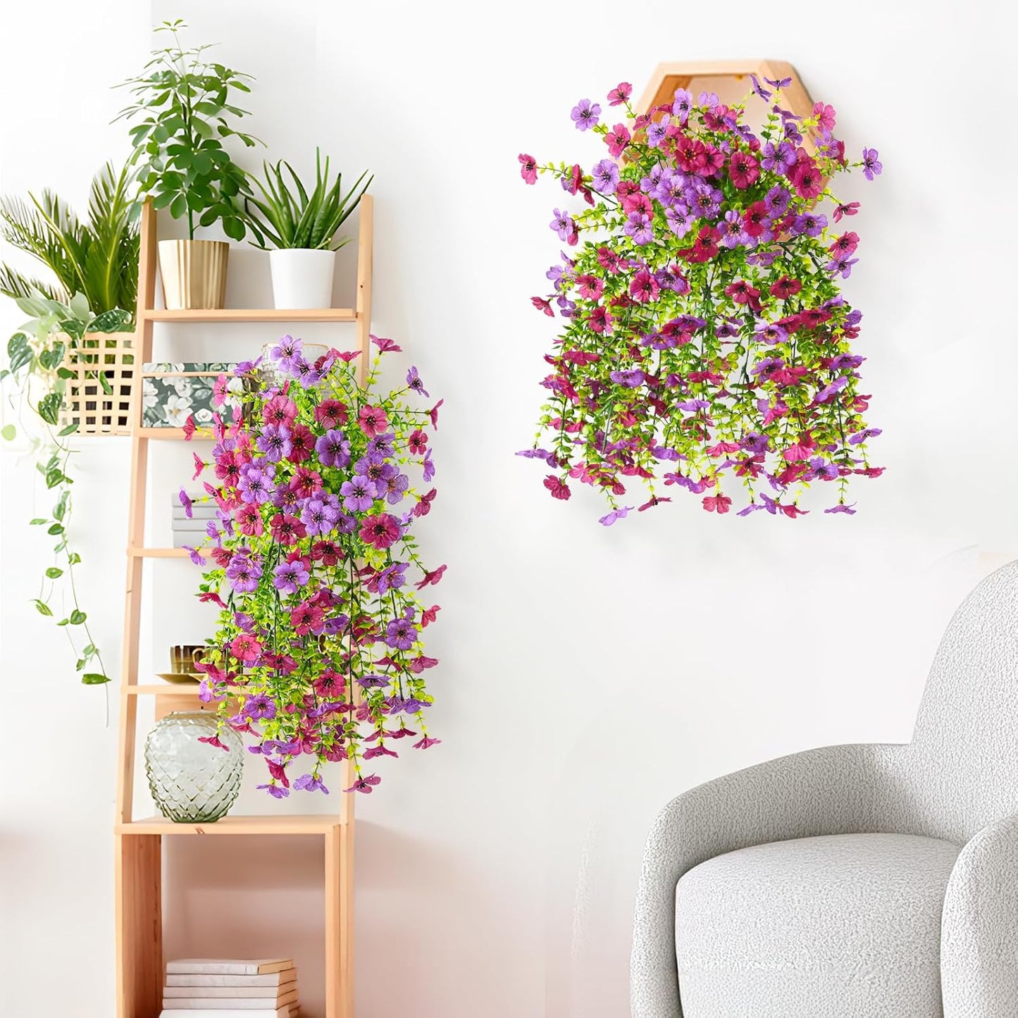 INQCMY 2Pcs Artificial Fake Hanging Flowers for Outdoors UV Resistant Artificial Plants for Spring Summer Decor Look Real Faux Flowers for Outside Home Planter Porch Patio Decor
