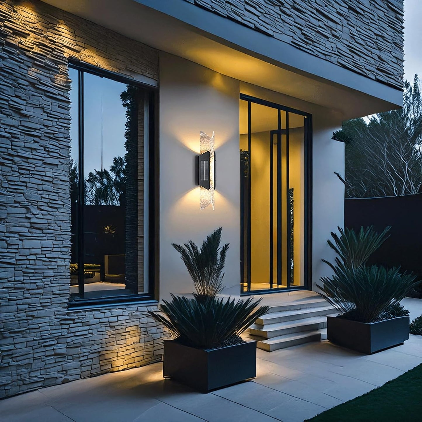 Solar Outdoor Wall Light, Large Vertical Wall Sconce Lamp, Modern Stainless Steel Exterior Lantern with Acrylic, Waterproof 3000K LED Decorative Wall Mounted Fixture for Villa Garden Porch