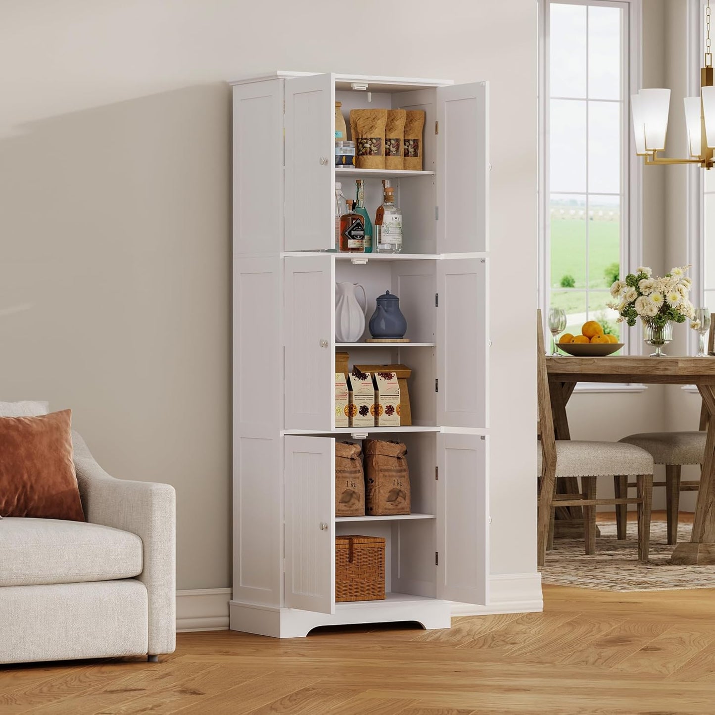 ChooChoo Tall Bathroom Storage Cabinet with 6 Doors, Freestanding Floo