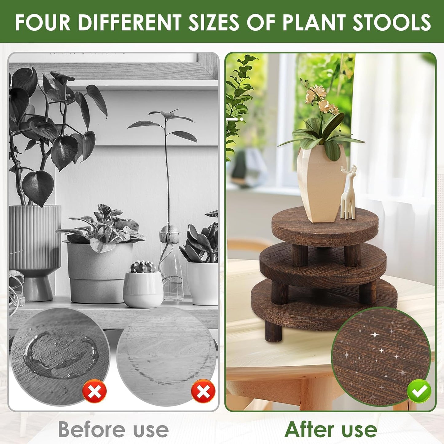 4 Pcs Wooden Risers for Decor, Mini Pedestal Plants Stool Display Stand, Tiered Tray Round Risers Decor, Flower Pot Pedestal Holder for Home Kitchen Cake Dessert Display