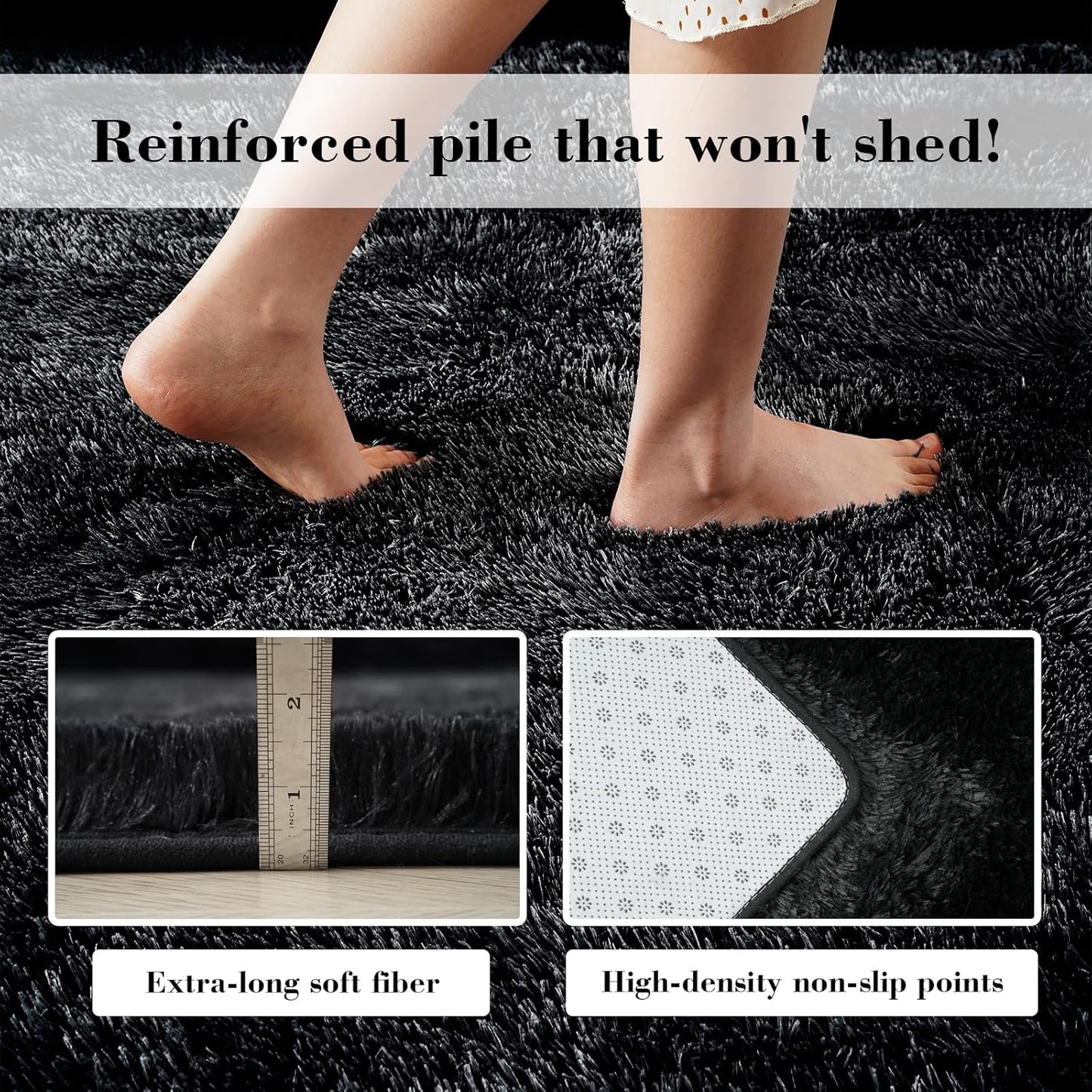 Fluffy Rug Shaggy Area Rug, Black 2x4 Area Rugs for Bedroom, Small Bedside Rug, Soft Fluffy Shaggy Entryway Throw Rugs for Living Room Bedroom Kids Room Home Decor