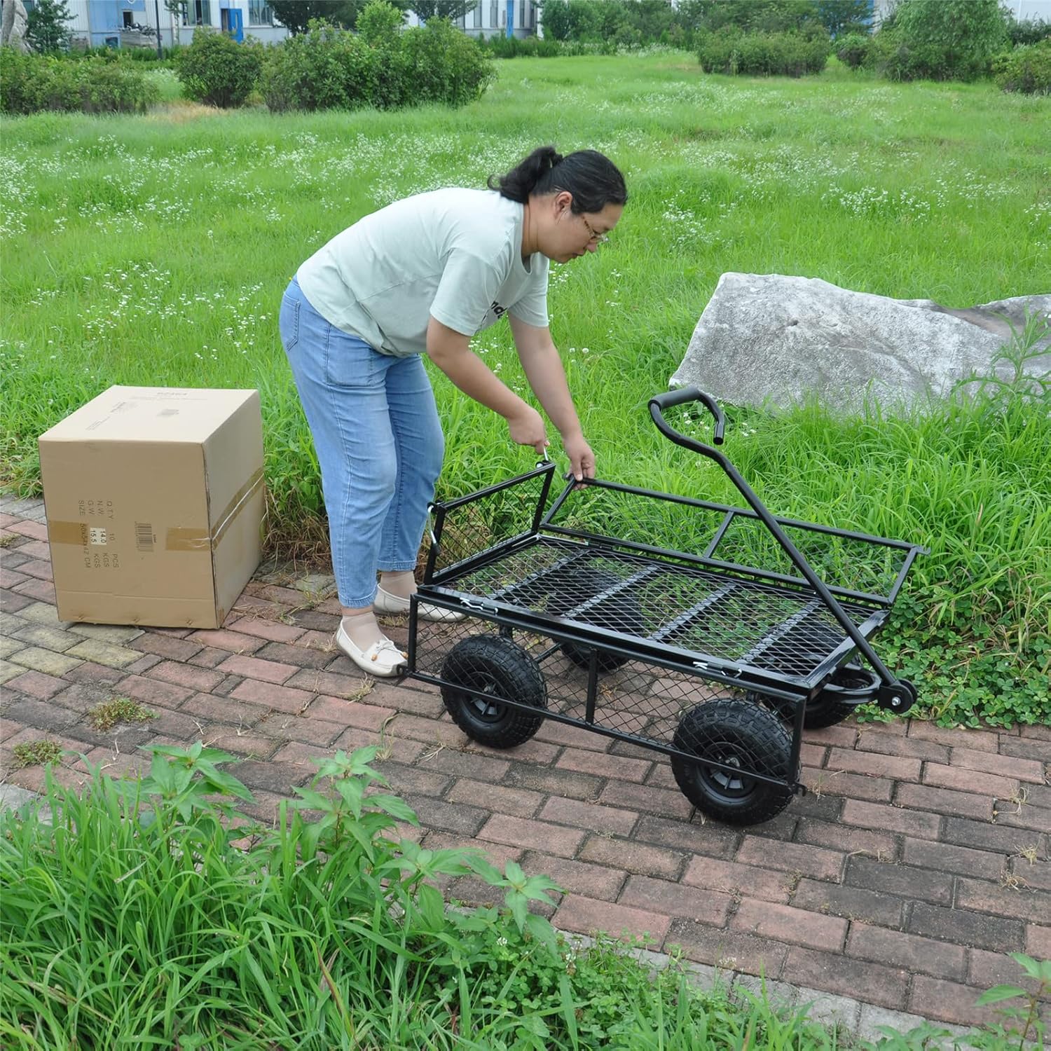 Garden Cart Outdoor Utility Wagon with Solid Wheels Beach Wagon,All Te