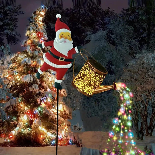 Santa Article Solar Kettle Light, Christmas Holiday Decoration, Garden