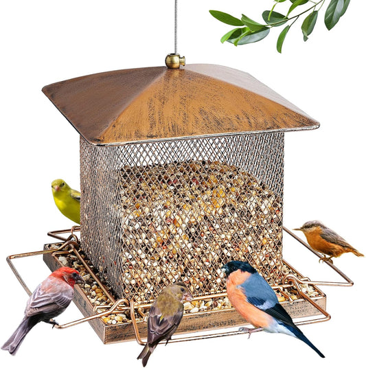 Bird Feeder, Heavy Duty Metal Bird Feeders for Outdoor Hanging, Wild Birdfeeder with Buckle for Garden Yard Outside Backyard, 3.5LB Large Capacity