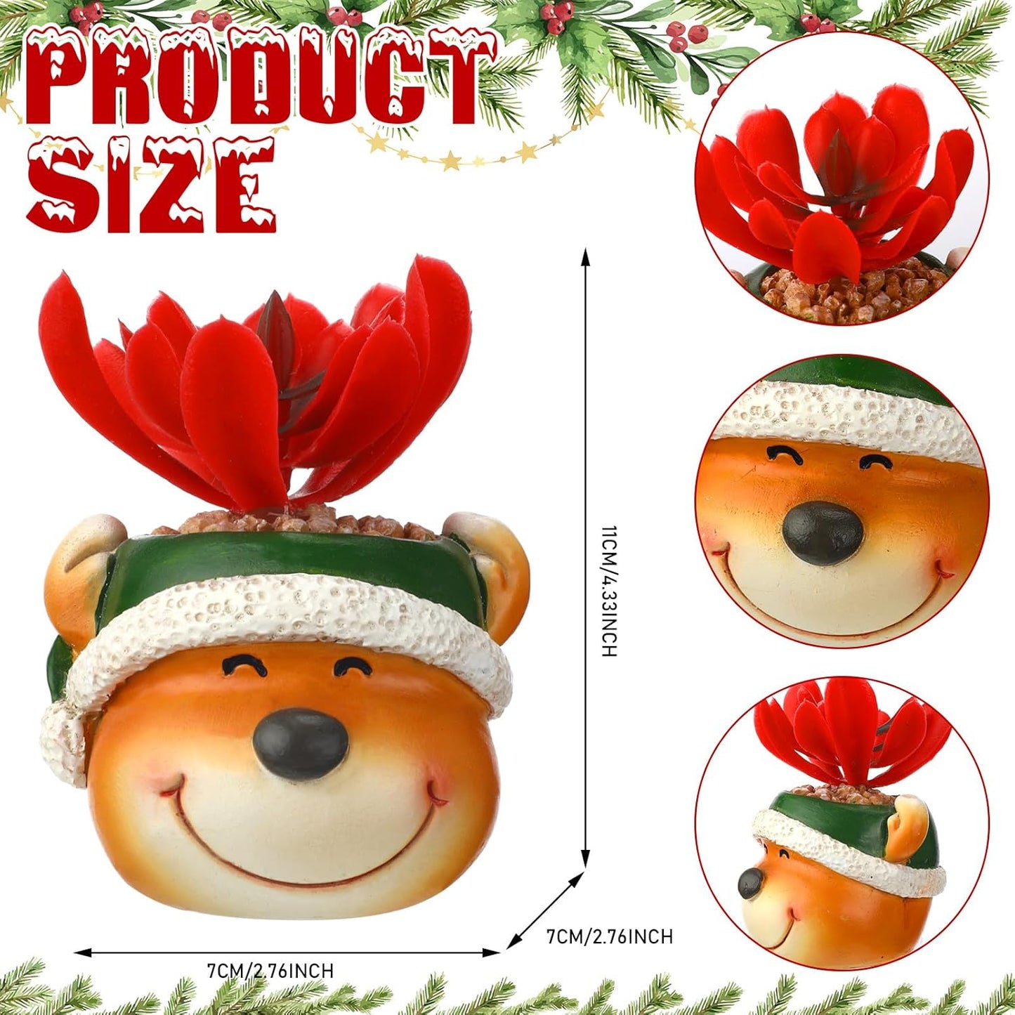 3 Pcs Christmas Artificial Succulent Plants in Pots Resin Mini Fake Flower Planter Santa Reindeer Snowman 4.5 Inch Small Faux Pot Plants Christmas Decorations for Home Indoor Decor