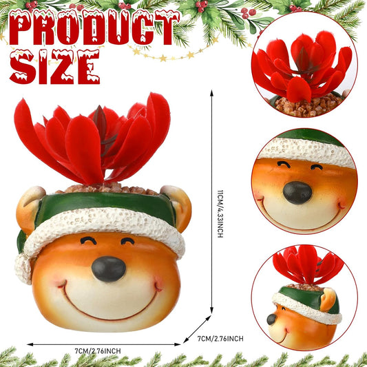 3 Pcs Christmas Artificial Succulent Plants in Pots Resin Mini Fake Flower Planter Santa Reindeer Snowman 4.5 Inch Small Faux Pot Plants Christmas Decorations for Home Indoor Decor