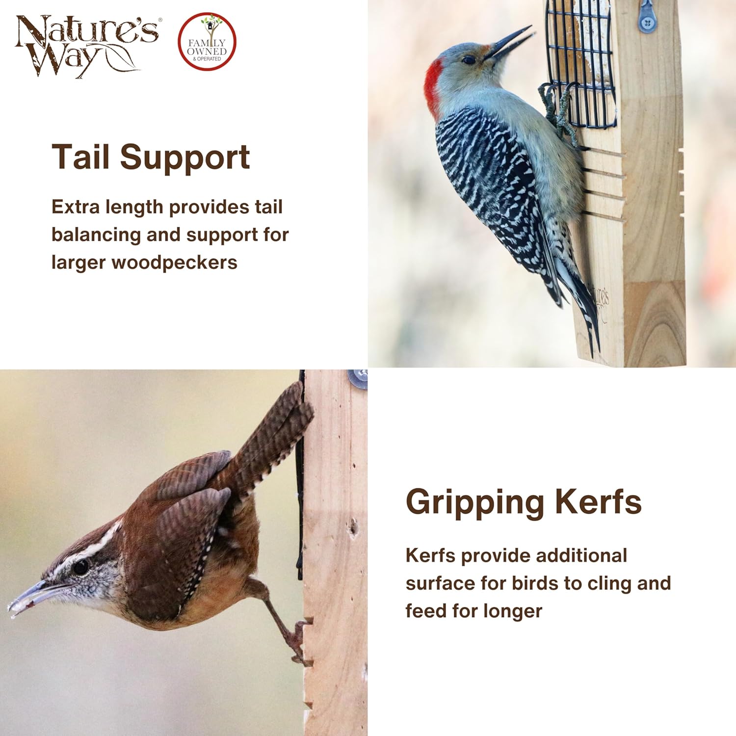 Nature’s Way Cedar Woodpecker Suet Feeder with Tail Support, Heavy-Dut