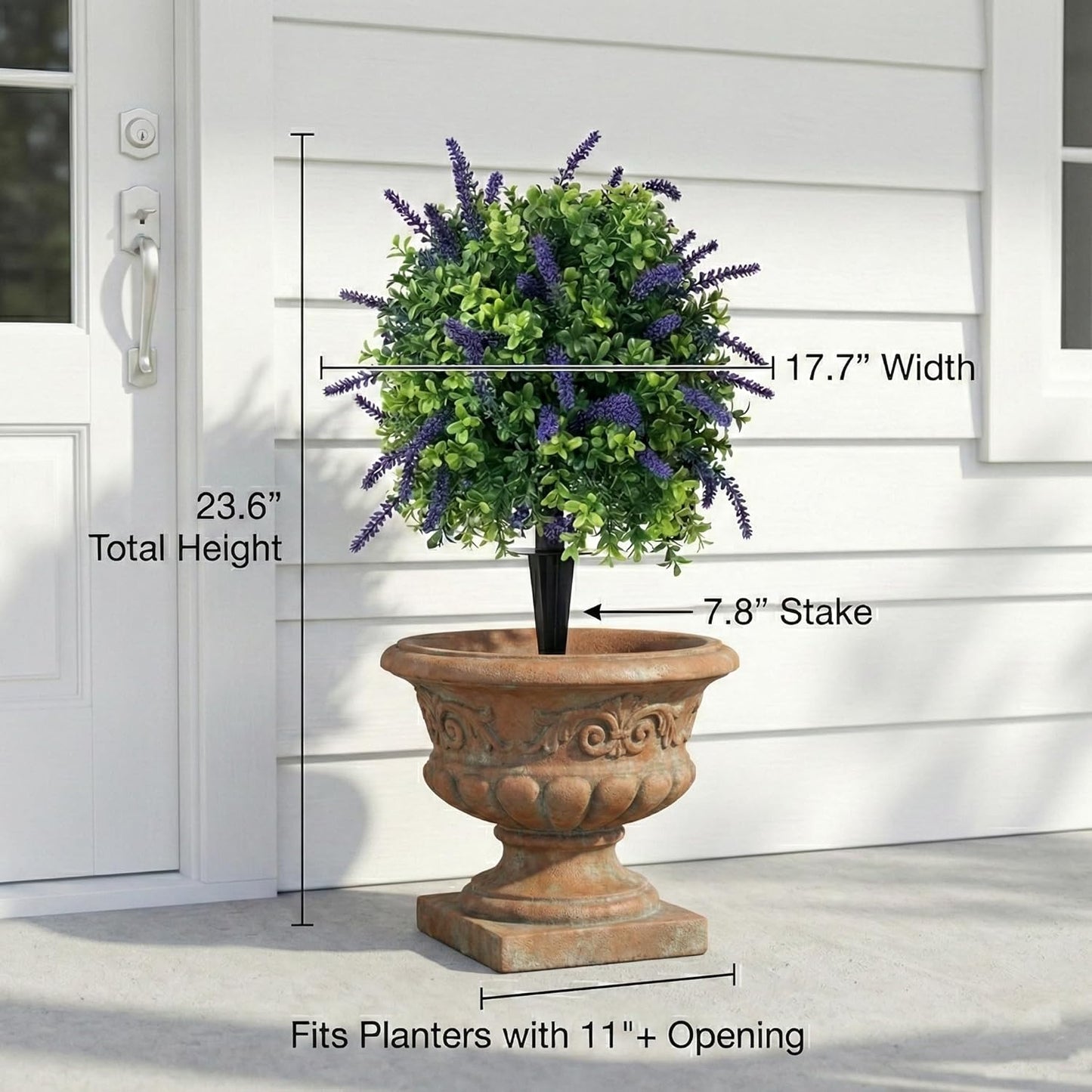 Artificial Lavender Topiary Ball Trees Set of 2 – 23.6 Inch Tall UV Resistant Faux Evergreen Boxwood Shrubs with Ground Spike, Realistic Fake Plants for Outdoor Indoor Front Porch Garden Decor