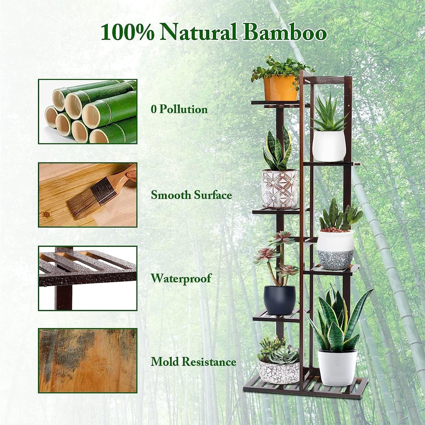 DolceLuna Plant Stand Indoor 6 Tier, Bamboo Plant Shelf Corner Display