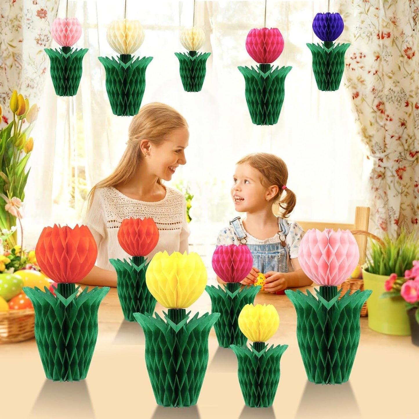 JULMELON 12Pcs Tulip Honeycomb Decoration, Spring Tulip Flower Honeyco