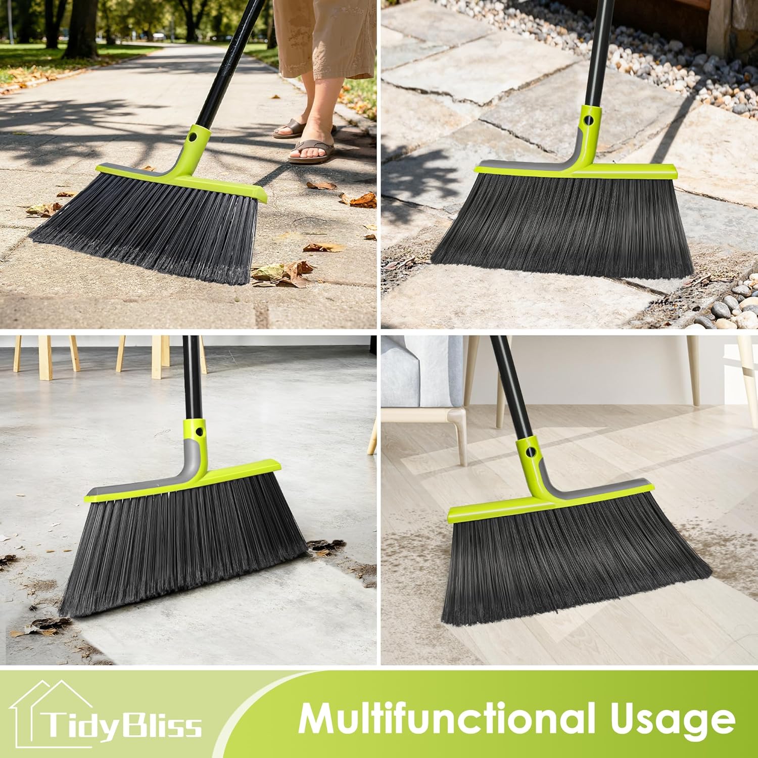 4 Packs Outdoor Broom Heavy Duty, 56 inches Tall Commercial Soft Brist