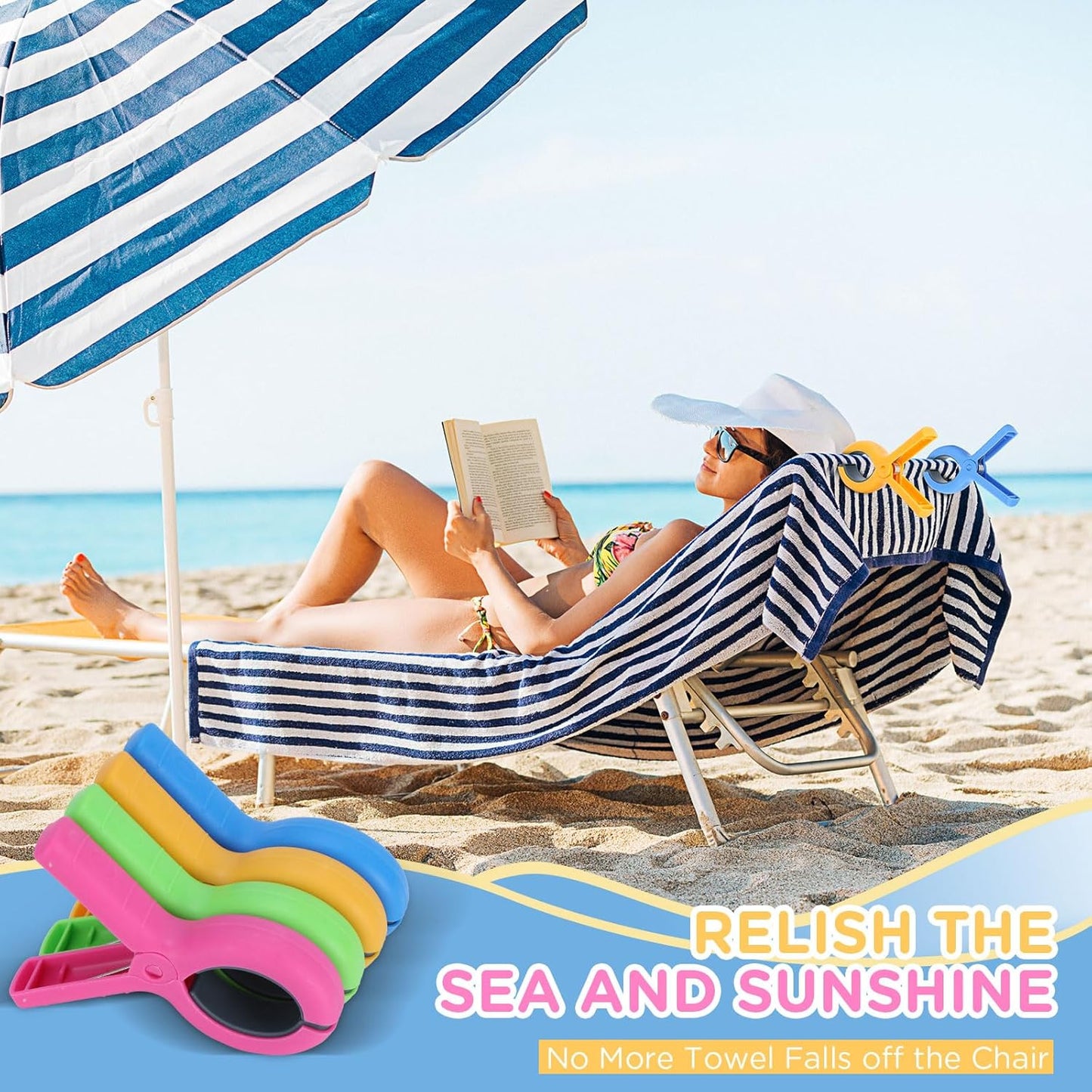 5.1 Inch Jumbo Beach Towel Clips for Beach Chairs, 8 Pack Towel Clip for Chair Cruise Pool, Clothes Pins Jumbo Size 4 Colors