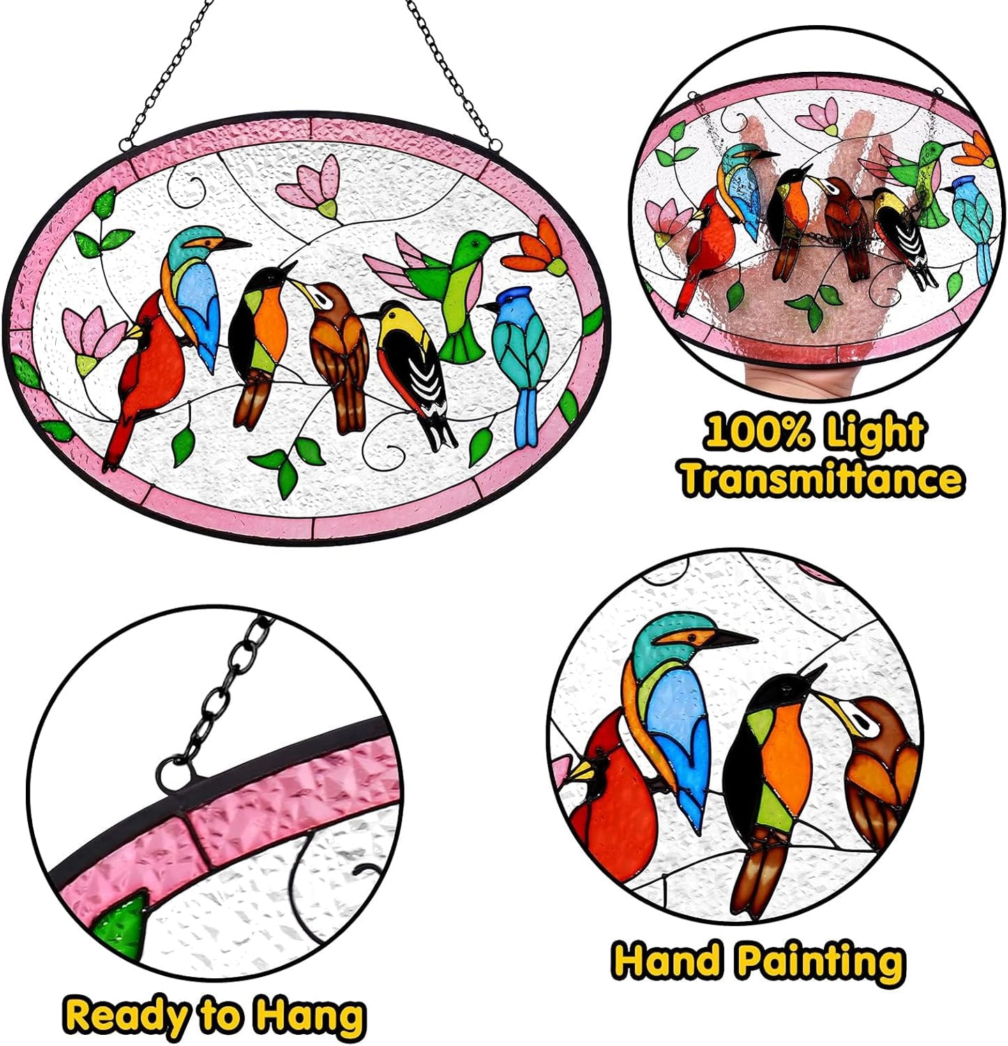 Huray Rayho Birds On A Branch Stained Glass Ornament, 9.5''x6.7'' Card