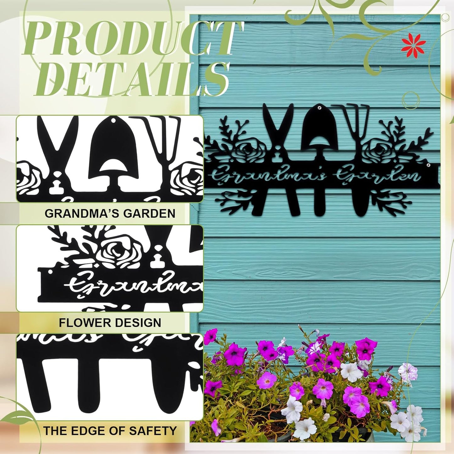 Grandma's Garden Metal Sign Grandma Gardening Tools Valentines Day Gifts for Mom Black Outdoor Lawn Yard Outdoor Decorations(Hanging)