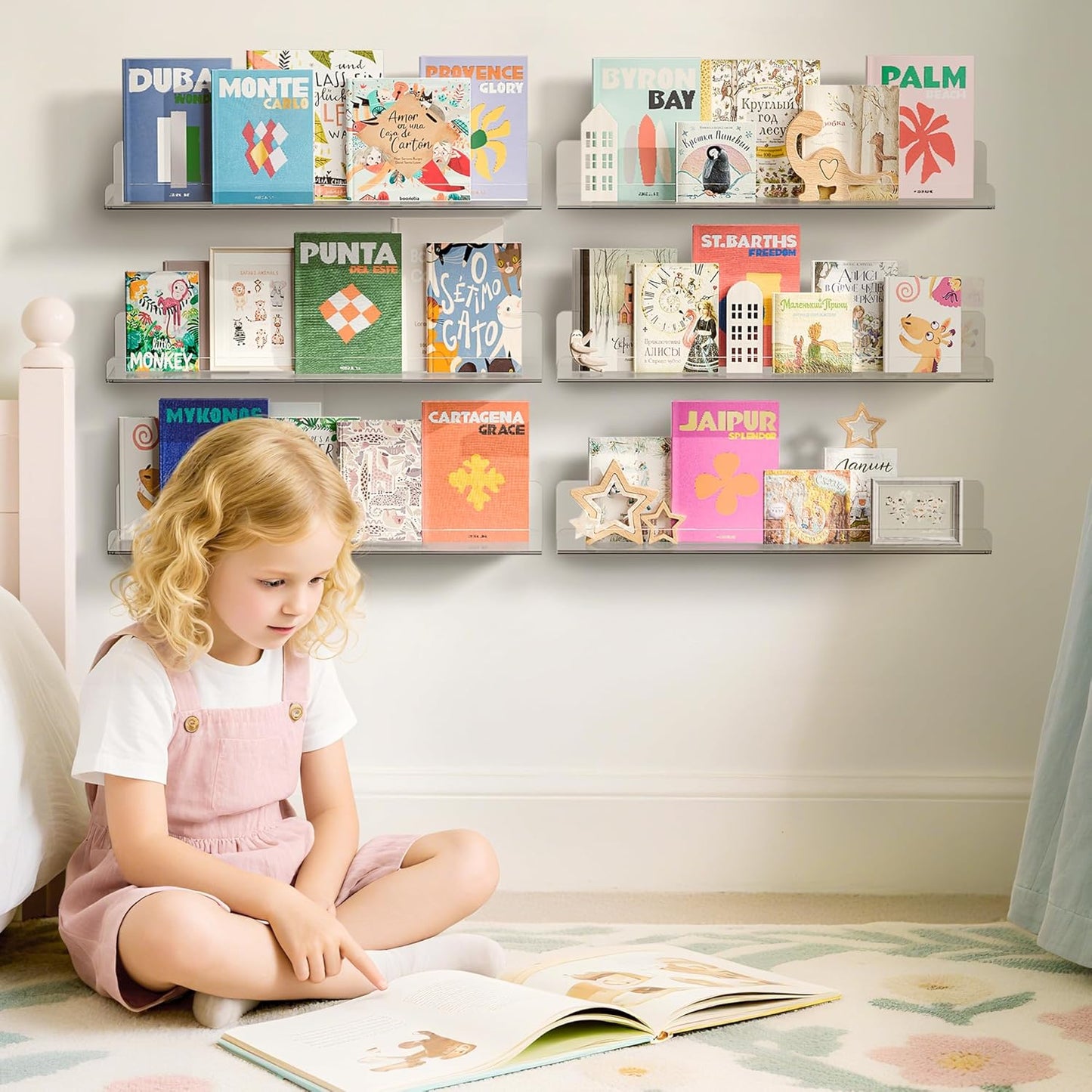 upsimples 6 Pack Acrylic Shelves for Wall Storage, 15" x 4“ Floating B