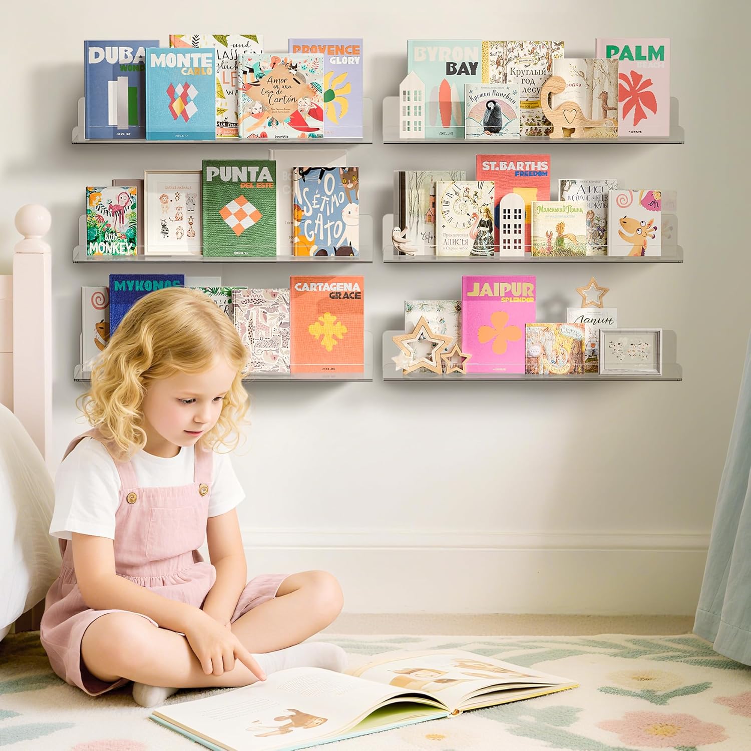 upsimples 6 Pack Acrylic Shelves for Wall Storage, 15" x 4“ Floating B